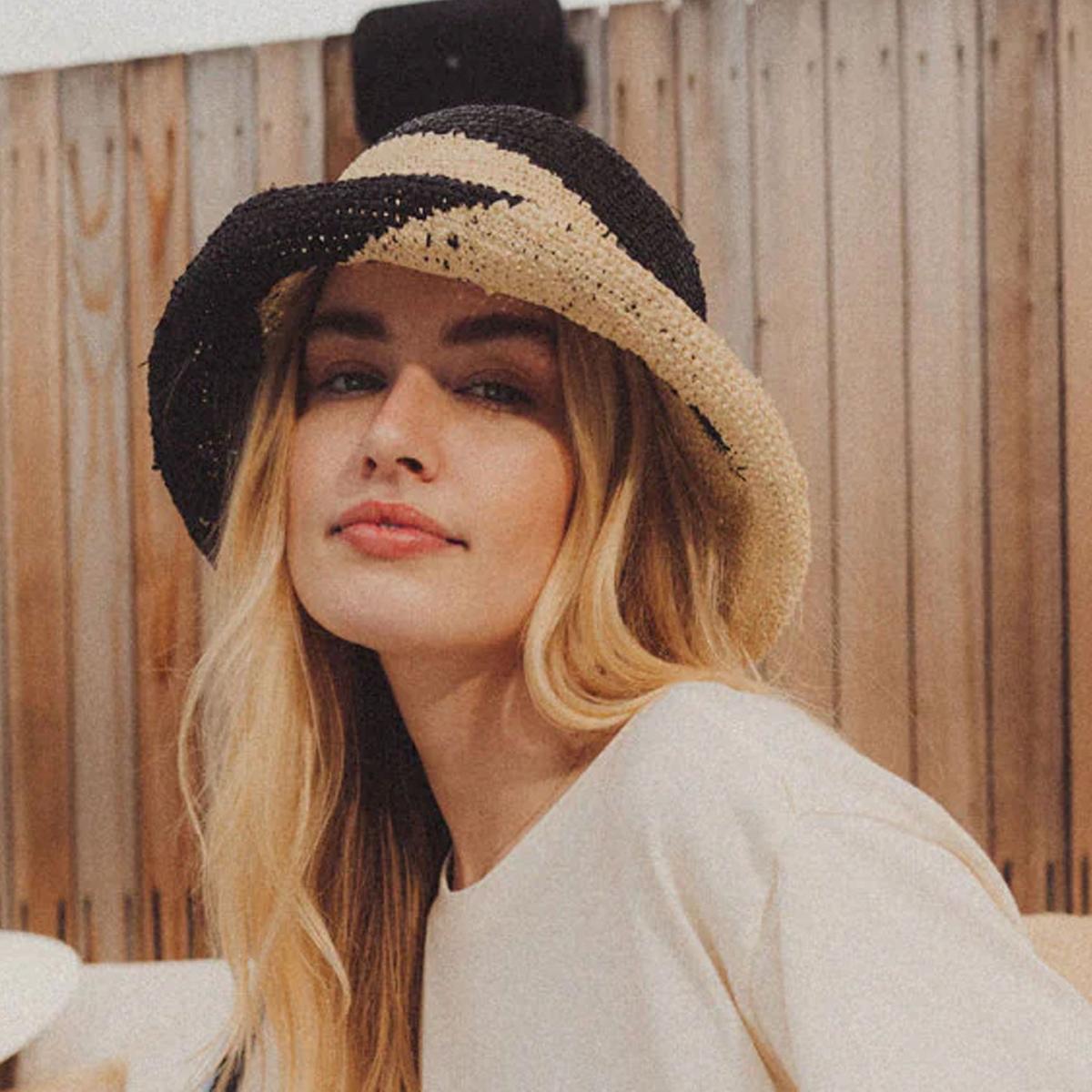 BRIXTON HATS | Redding Crochet Raffia Straw Bucket Hat | 104061 | lsftwo | WHITECAP/DEEP FOREST