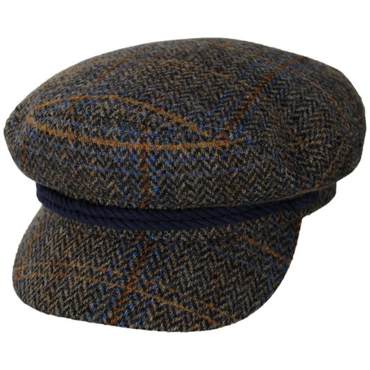 BRIXTON HATS | Herringbone Plaid Wool Blend Fiddler Cap | 181303 | lead | SLATE BLUE/SEPIA/ORANGE