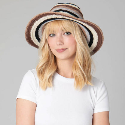 San Diego Hat Company | Java Striped Cotton Crochet Sun Hat | 108935 | lsftwo | BLUE STRIPE