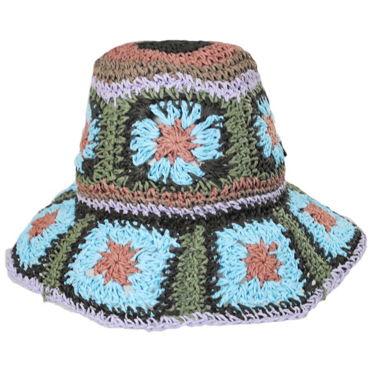 Peter Grimm - Fergie Granny Square Hand Crochet Toyo Straw Bucket Hat - 758514150314 - BLUE