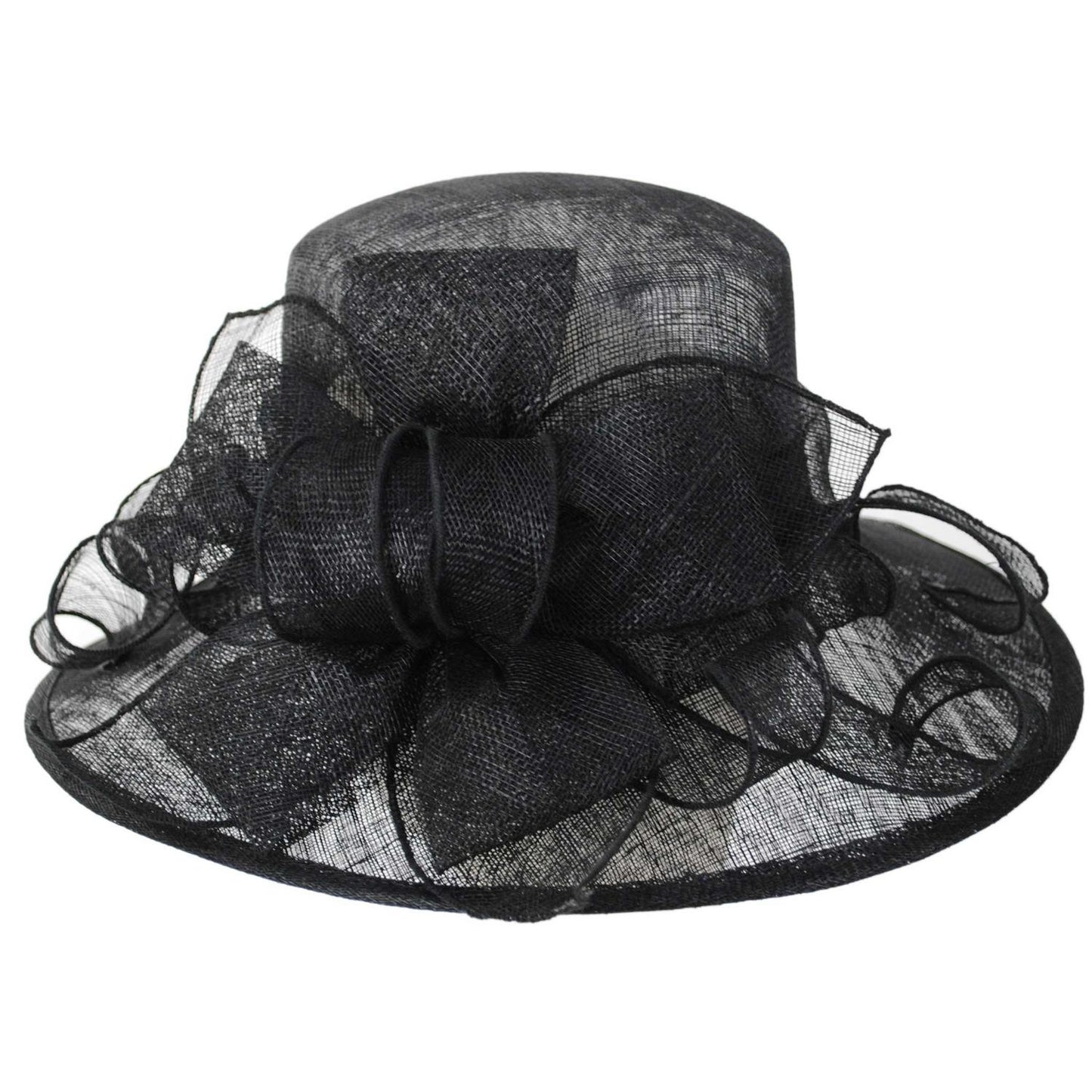 C.C Hats | Bow & Swirls Sinamay Straw Boater Dress Hat | 124268 | lead | BLACK
