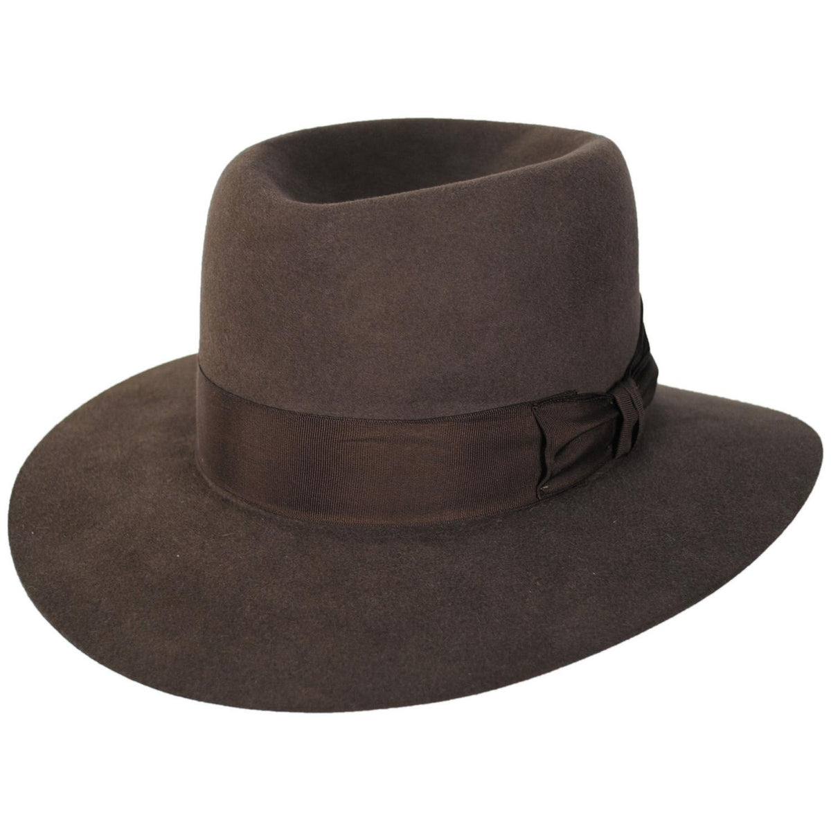 Akubra | Adventurer Fur Felt Shapeable Open Crown Fedora Hat | 131704 | detailthree | MID BROWN