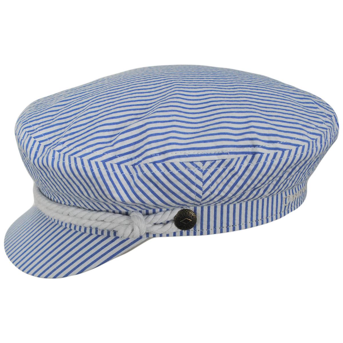 BRIXTON HATS | Cotton Striped Seersucker Fiddler Cap | 181354 | profile | OFF WHITE/BLUE SEERSUCKER