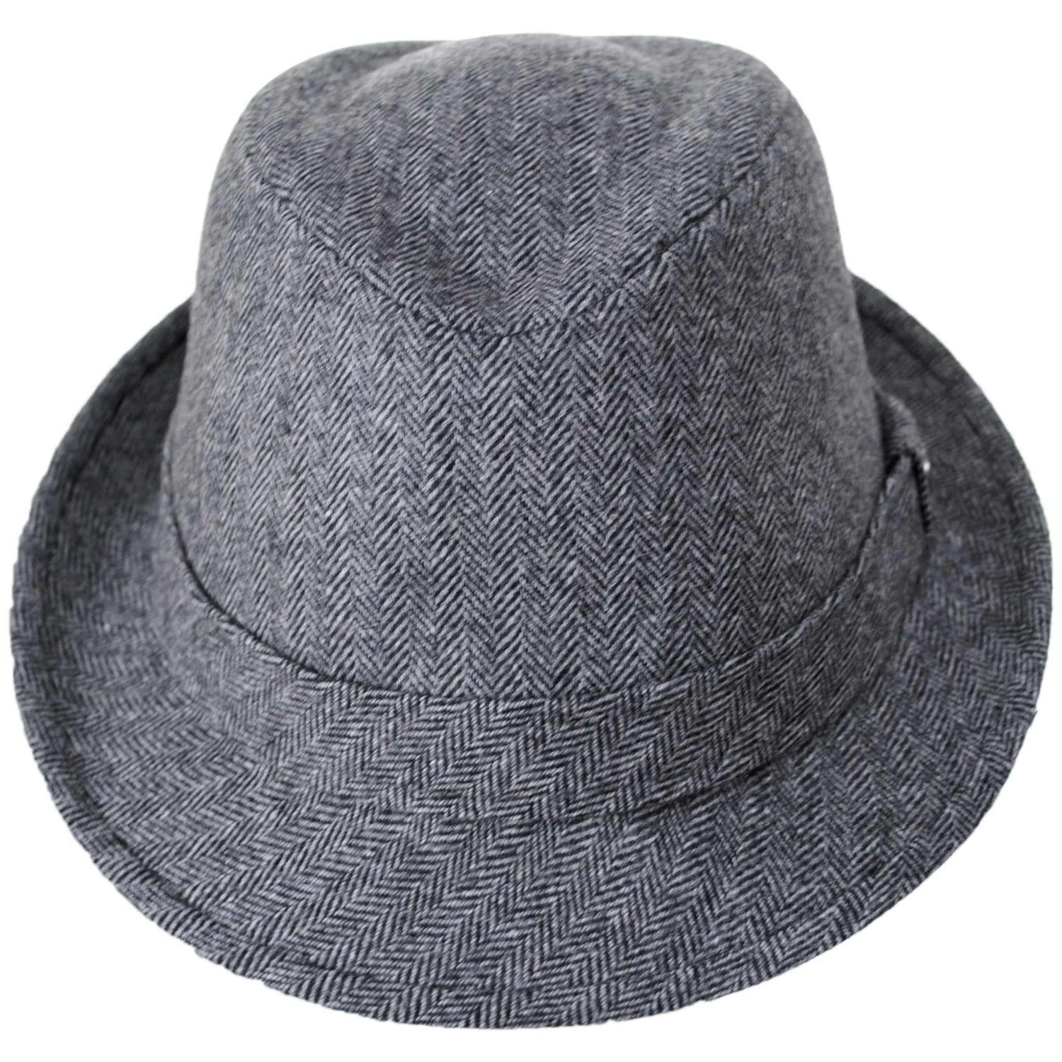Jaxon Hats | Herringbone Wool Trilby Fedora Hat | 142320 | front | GREY/BLACK