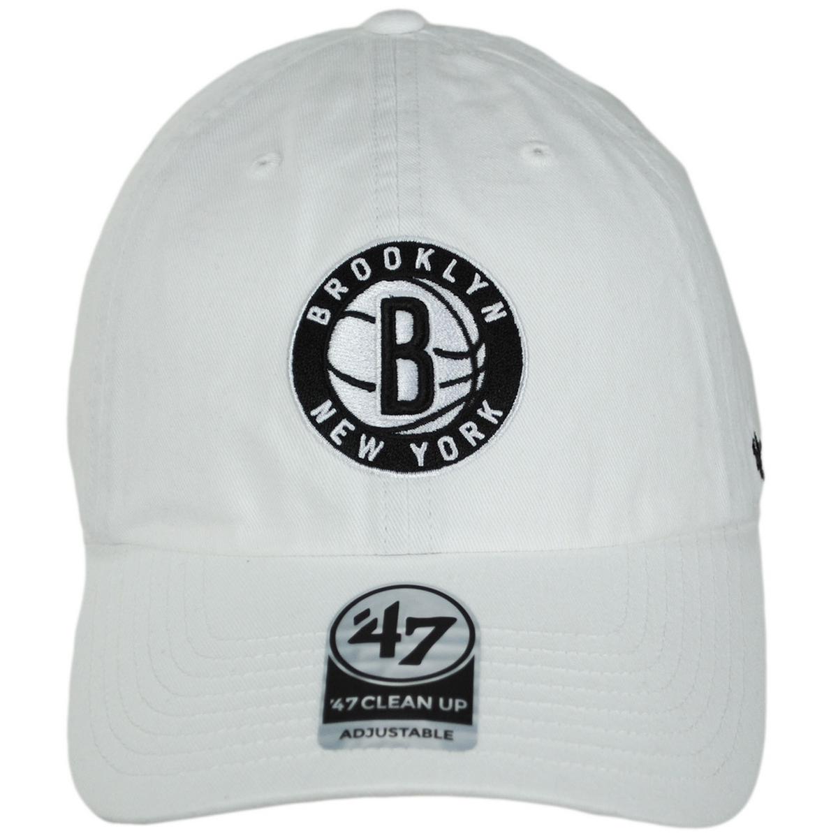 47 Brand | Brooklyn Nets NBA Clean Up Strapback Baseball Cap Dad Hat | 204210 | front | WHITE