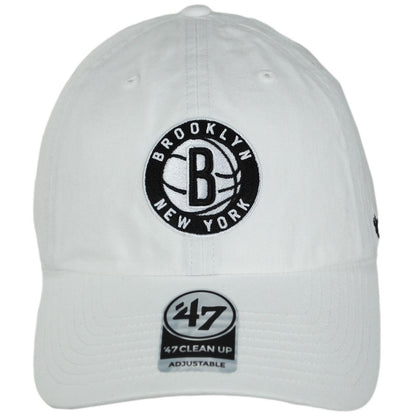 47 Brand | Brooklyn Nets NBA Clean Up Strapback Baseball Cap Dad Hat | 204210 | front | WHITE