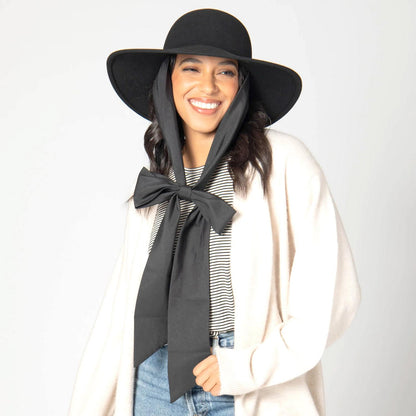 San Diego Hat Company | Stella Wool Felt Floppy Swinger Hat with Chin Ties | 125225 | lsftwo | BLACK