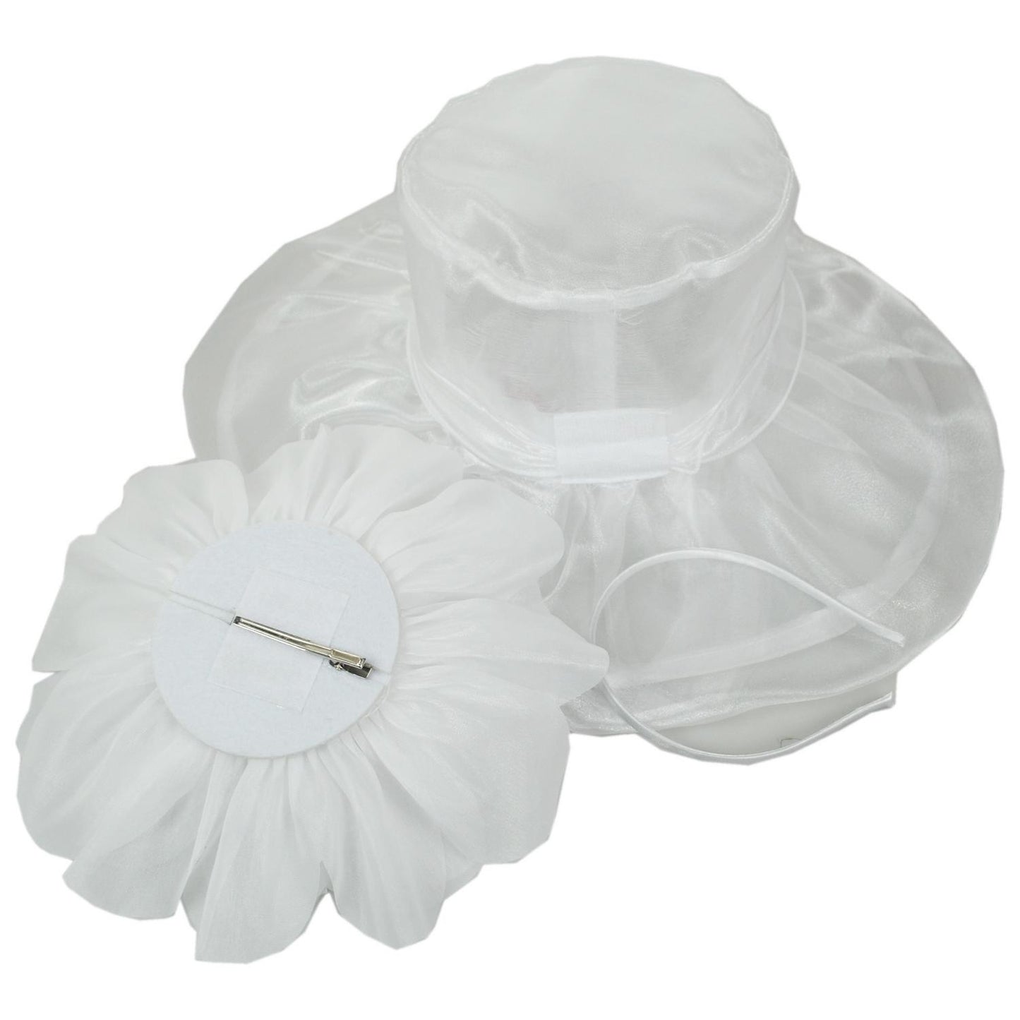 Sophia | Flower Clip Organza Dress Hat | 122910 | top | WHITE