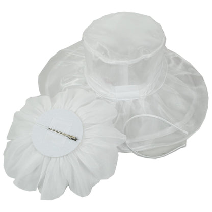Sophia | Flower Clip Organza Dress Hat | 122910 | top | WHITE
