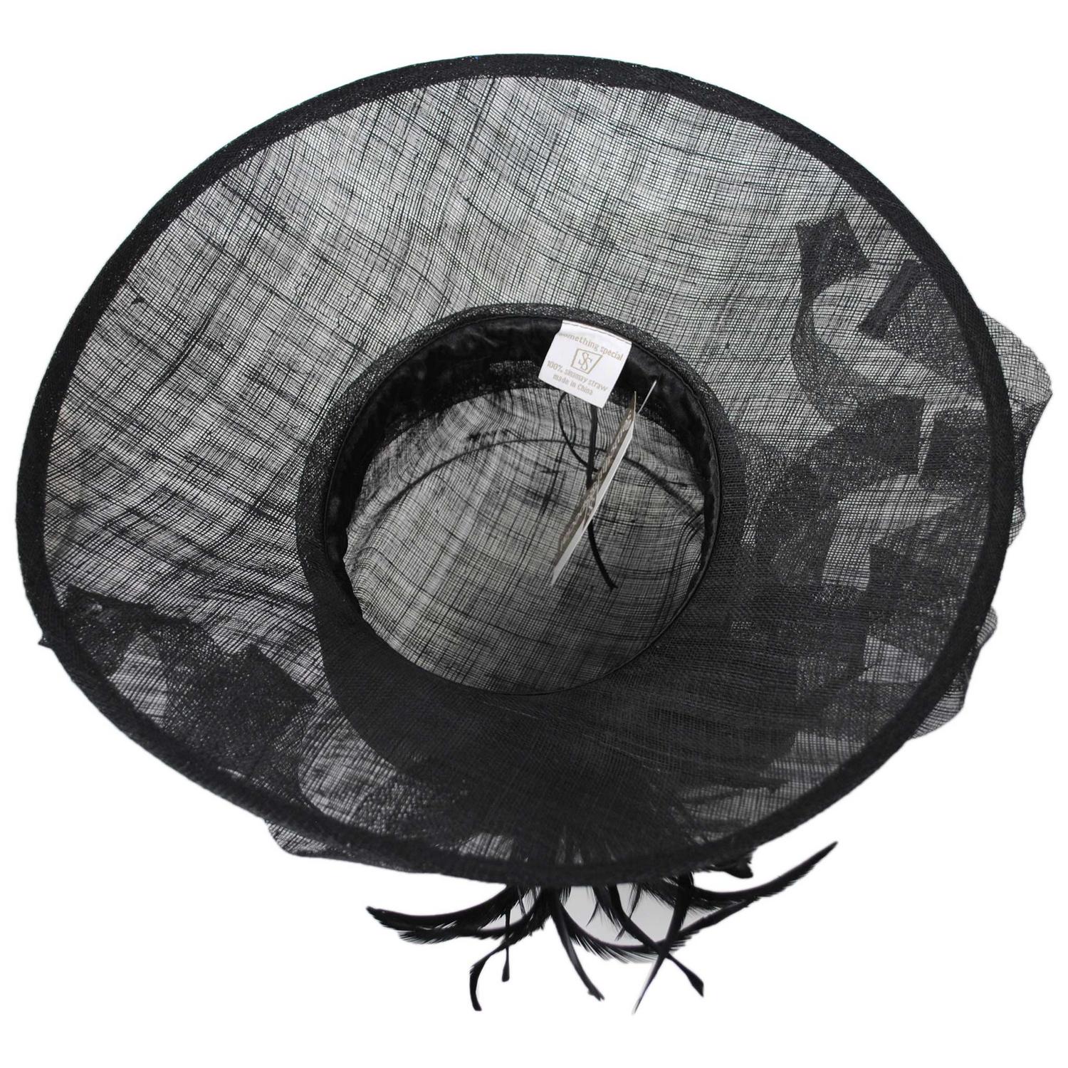 Something Special | Feather Flower Sinamay Straw Boater Dress Hat | 121339 | under | BLACK
