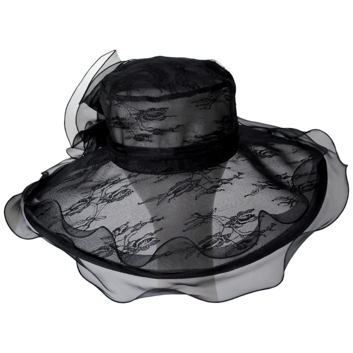 San Diego Hat Company | Organza Lace Boater Dress Hat | 121051 | lead | BLACK