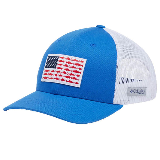 Columbia Sportswear | Kid's PFG Fish Flag Snapback Baseball Cap | 509610 | lead | VIVID BLUE WHITE