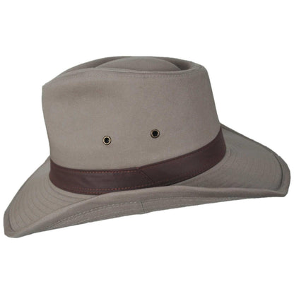 Dorfman Pacific | Cotton Twill Outback Fedora Hat | 400232 | profile | KHAKI