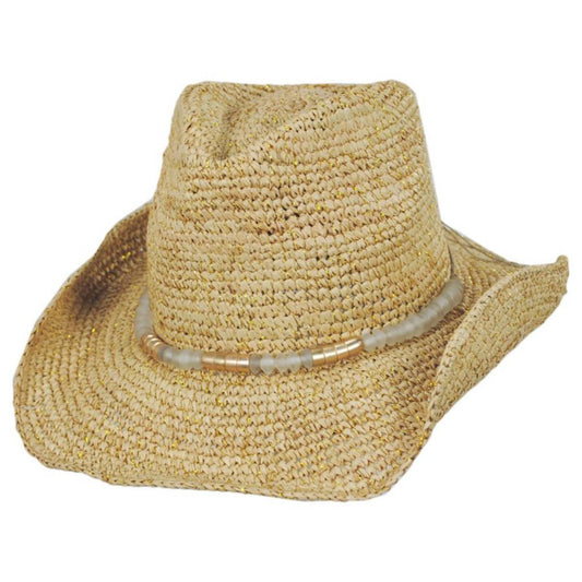 NIKKI BEACH | Chrysta Raffia Crochet Straw Western Hat | 102683 | lead | NATURAL/GOLD