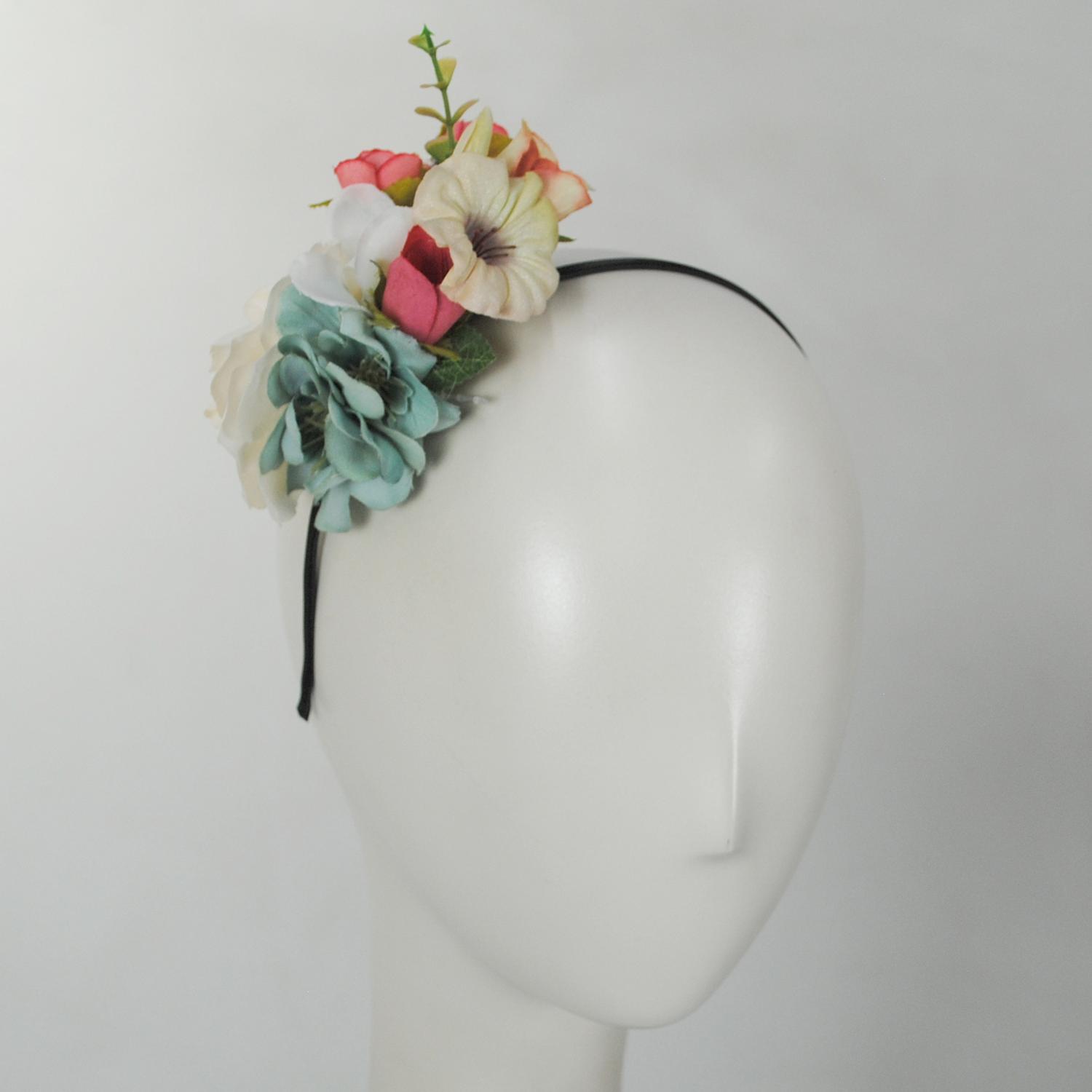 Jeanne Simmons | Flower Bouquet Fascinator Headband | 120719 | profile | AQUA