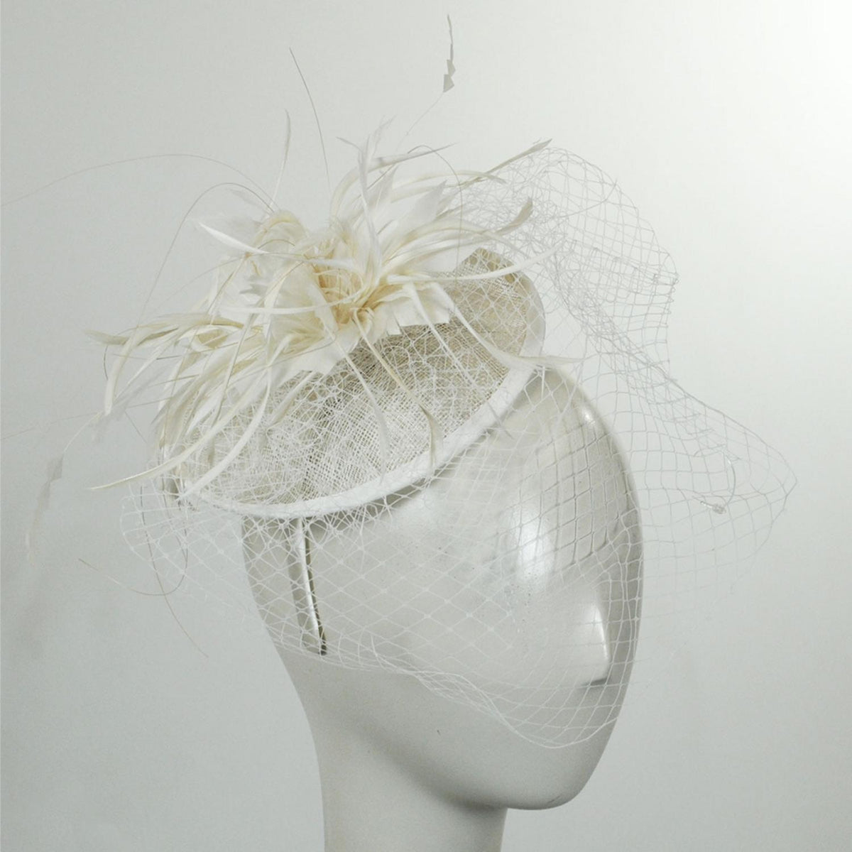 Jeanne Simmons | Veil and Feather Fascinator Headband | 120745 | lead | WHITE