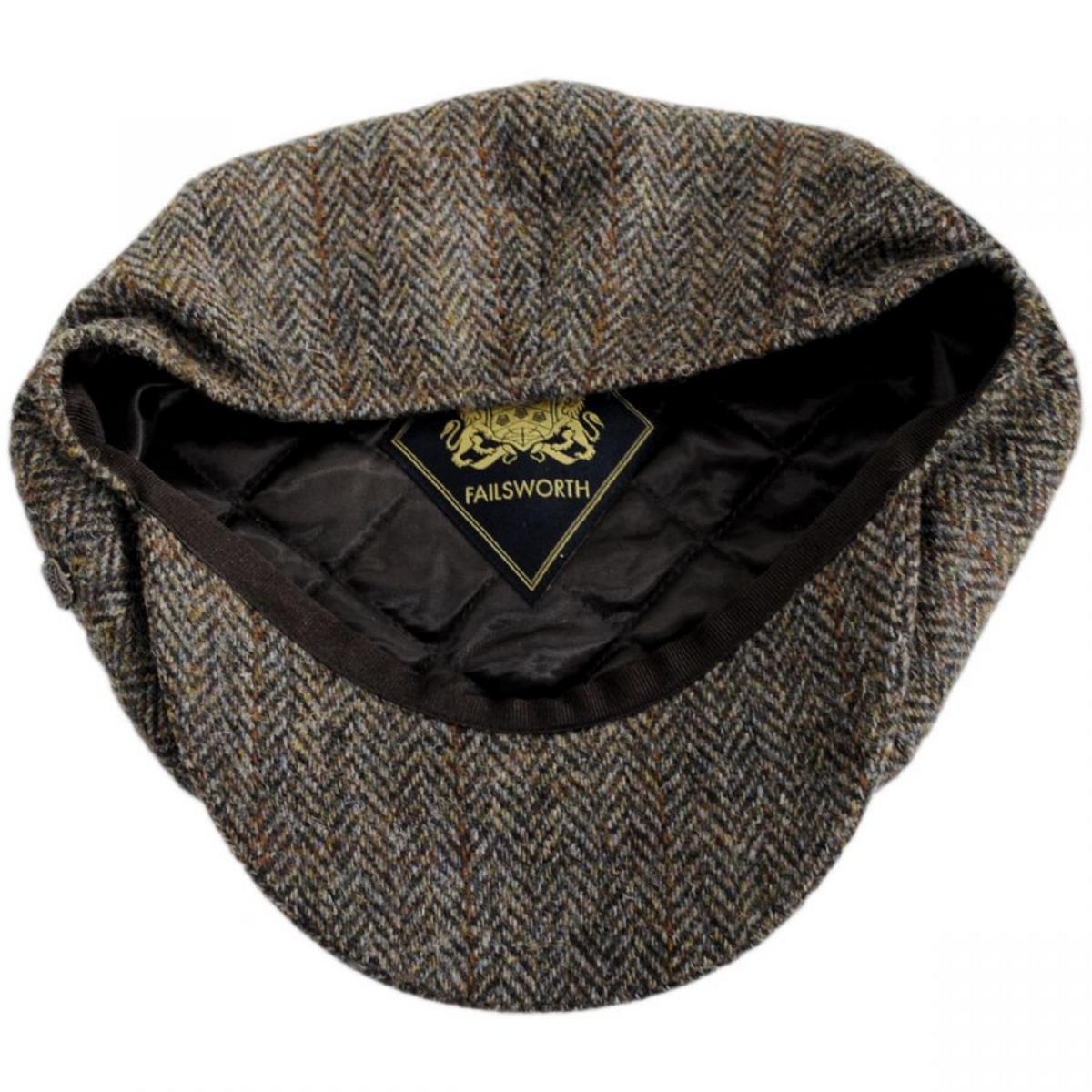 Failsworth | Harris Tweed Overcheck Herringbone Wool Newsboy Cap | 177915 | under | TAUPE