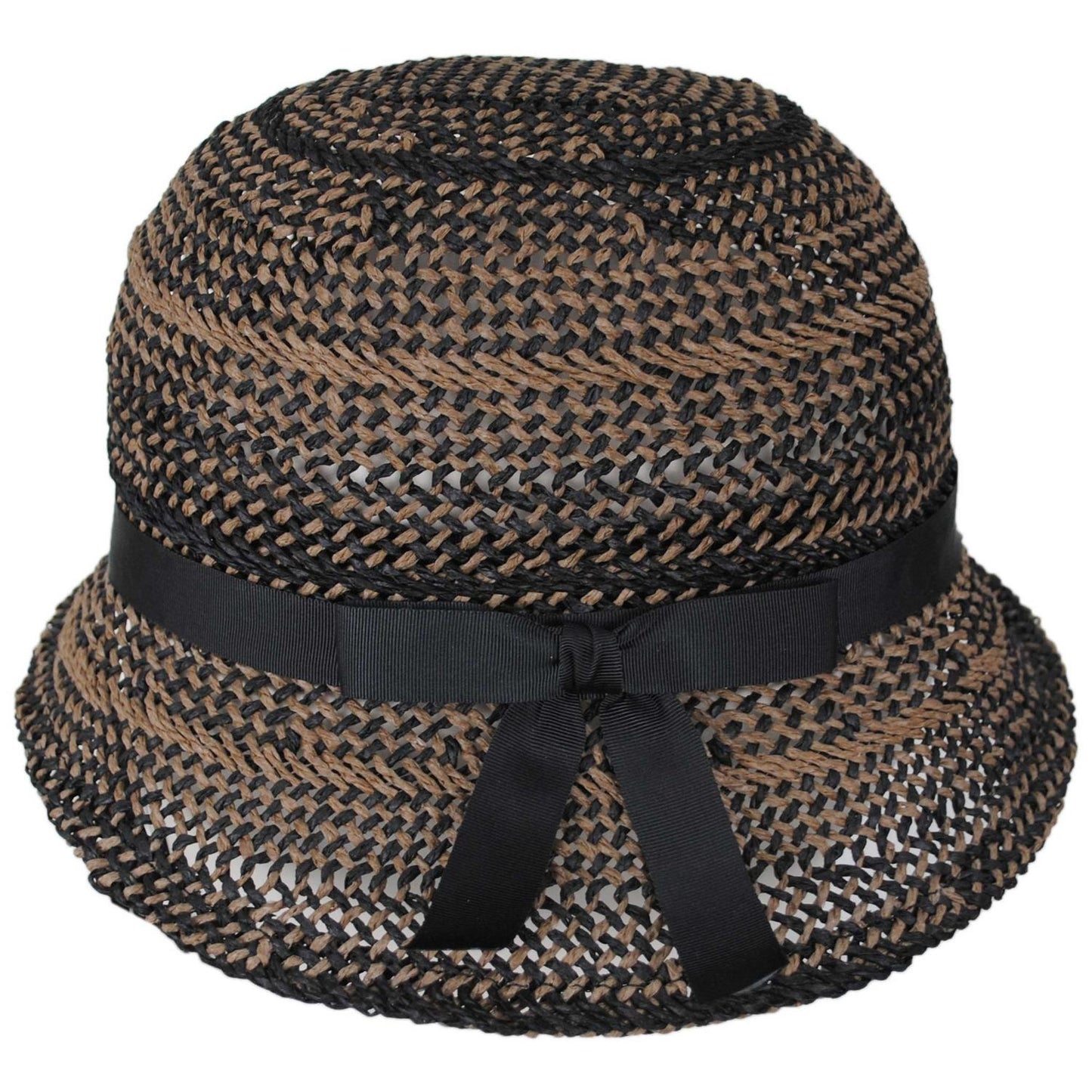Kathy Jeanne | Two Tone Twisted Toyo Straw Profile Cloche Hat | 100719 | profile | BLACK MIX