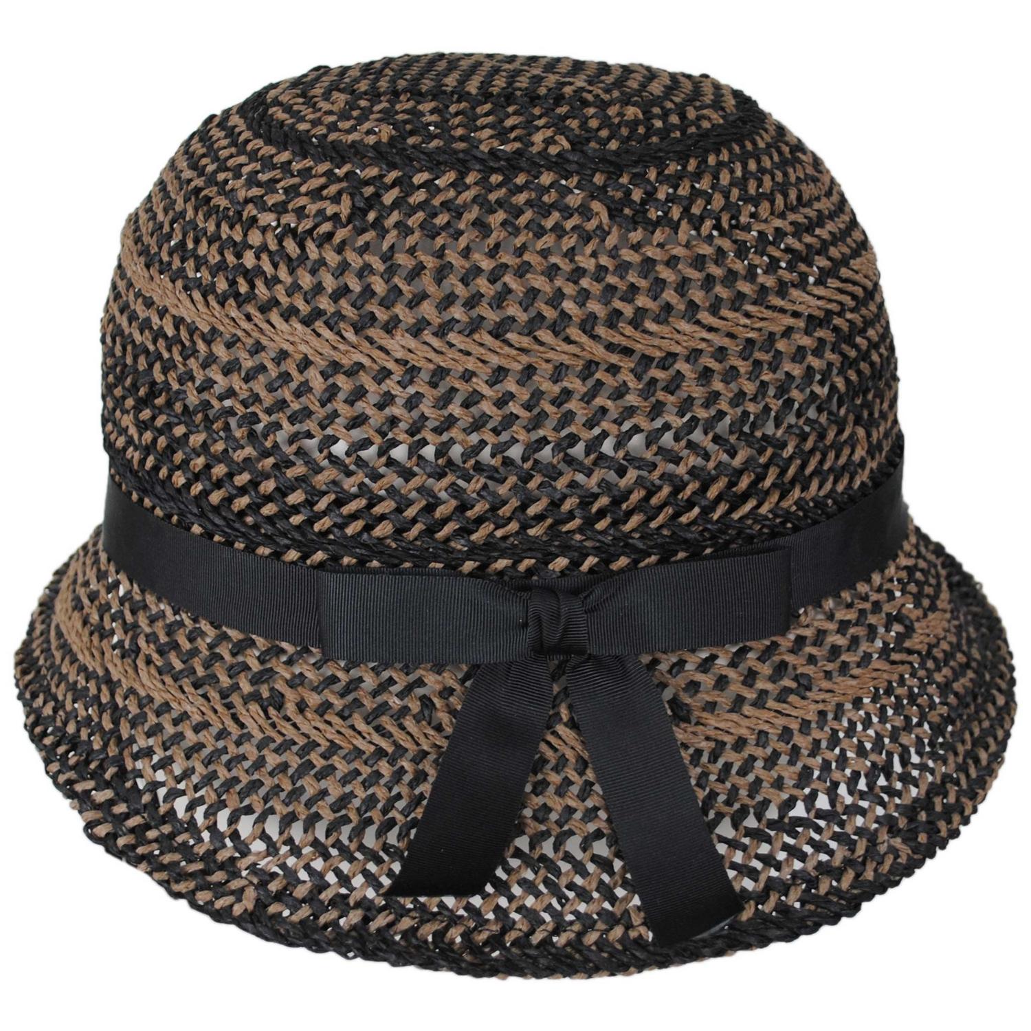Kathy Jeanne | Two Tone Twisted Toyo Straw Profile Cloche Hat | 100719 | profile | BLACK MIX