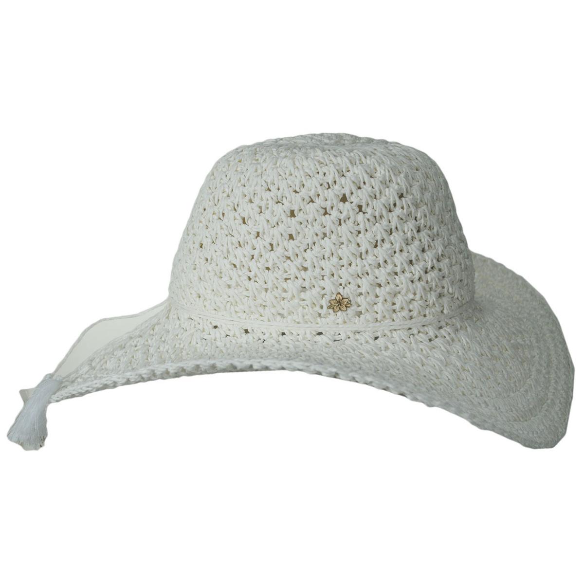 Cappelli Straworld | Soleil Crochet Toyo Straw Swinger Sun Hat | 101281 | profile | WHITE