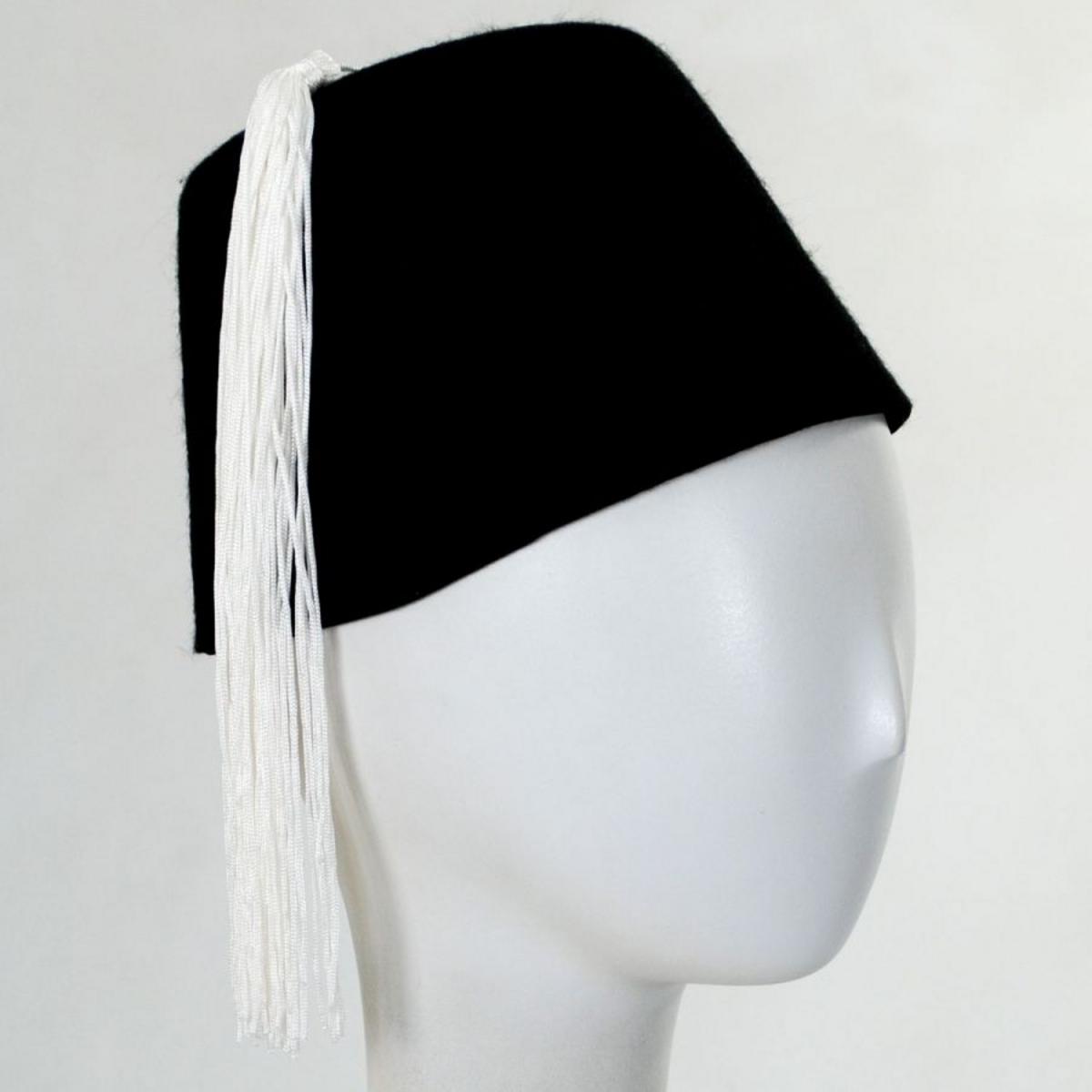 Village Hat Shop | Black Wool Fez with White Tassel | 193316 | detailone | BLACK