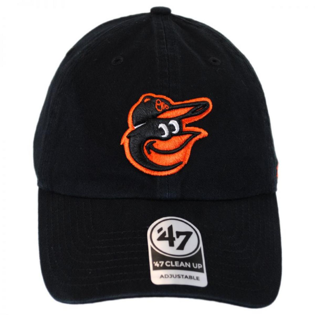 47 Brand | Baltimore Orioles MLB Clean Up Strapback Baseball Cap Dad Hat | 203381 | front | BLACK