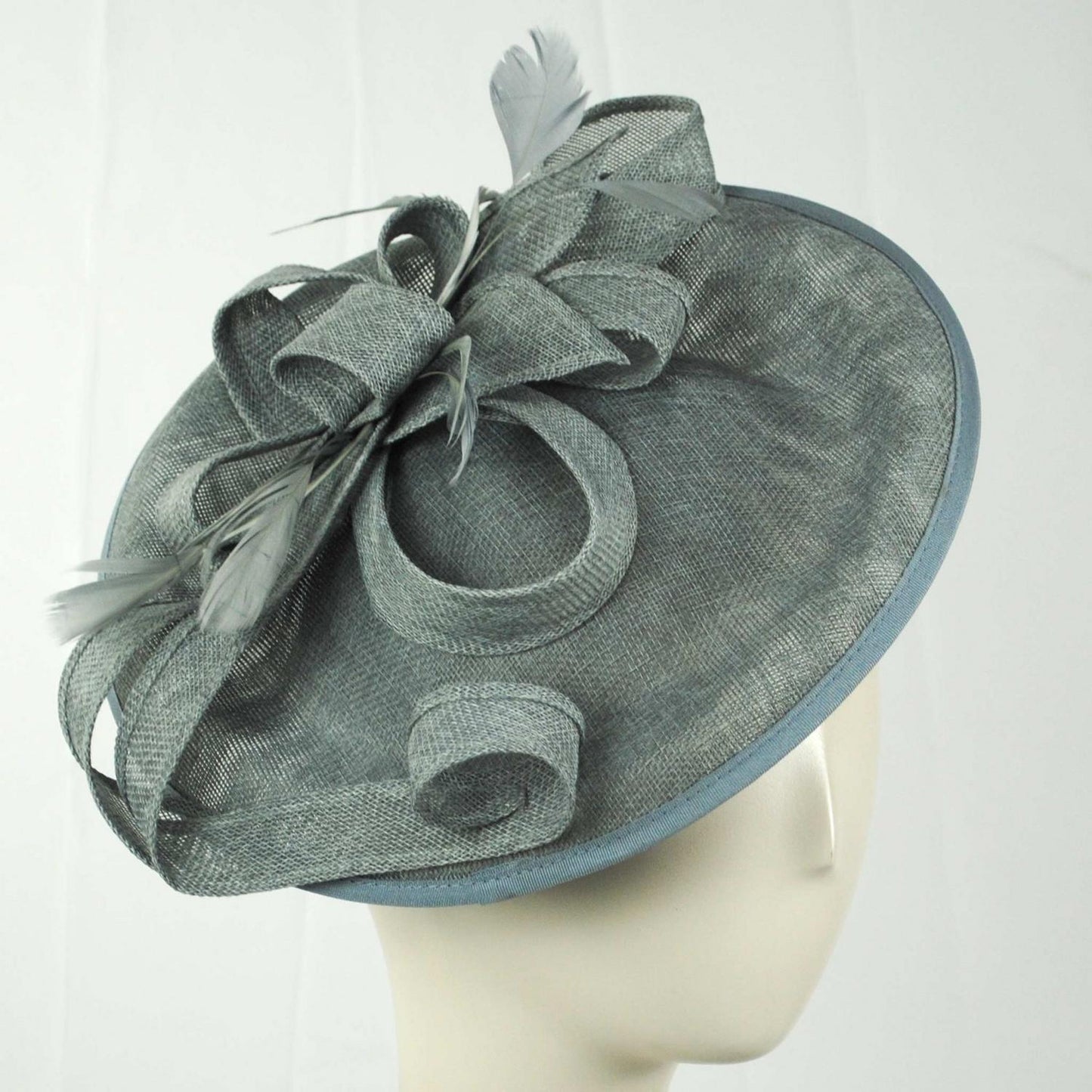 Sophia | Ribbon & Flax Linen Fabric Fascinator Hat | 122904 | profile | GREY