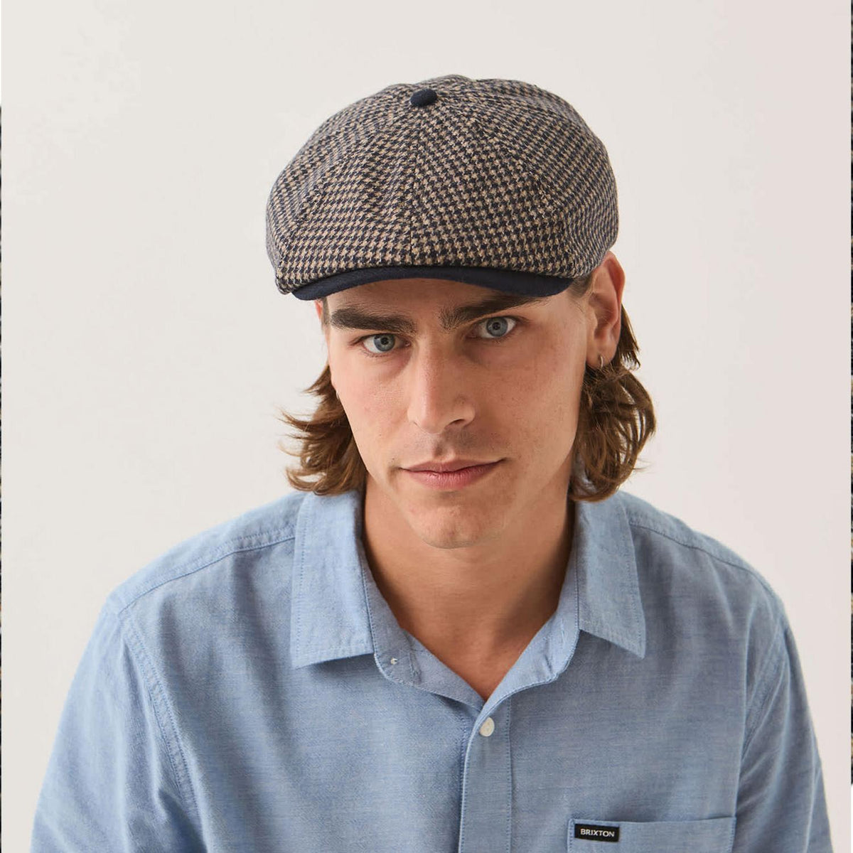 BRIXTON HATS | Brood Wool Houndstooth Newsboy Cap | 161581 | lsmone | NAVY/SAND HOUNDSTOOTH
