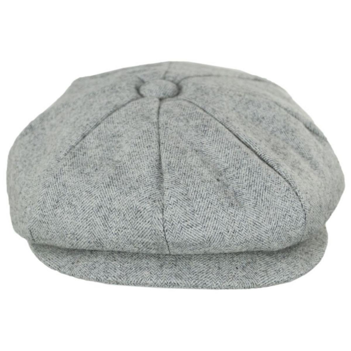 Jaxon Hats | Tecolote Herringbone Wool Blend Newsboy Cap | 167581 | front | SILVER
