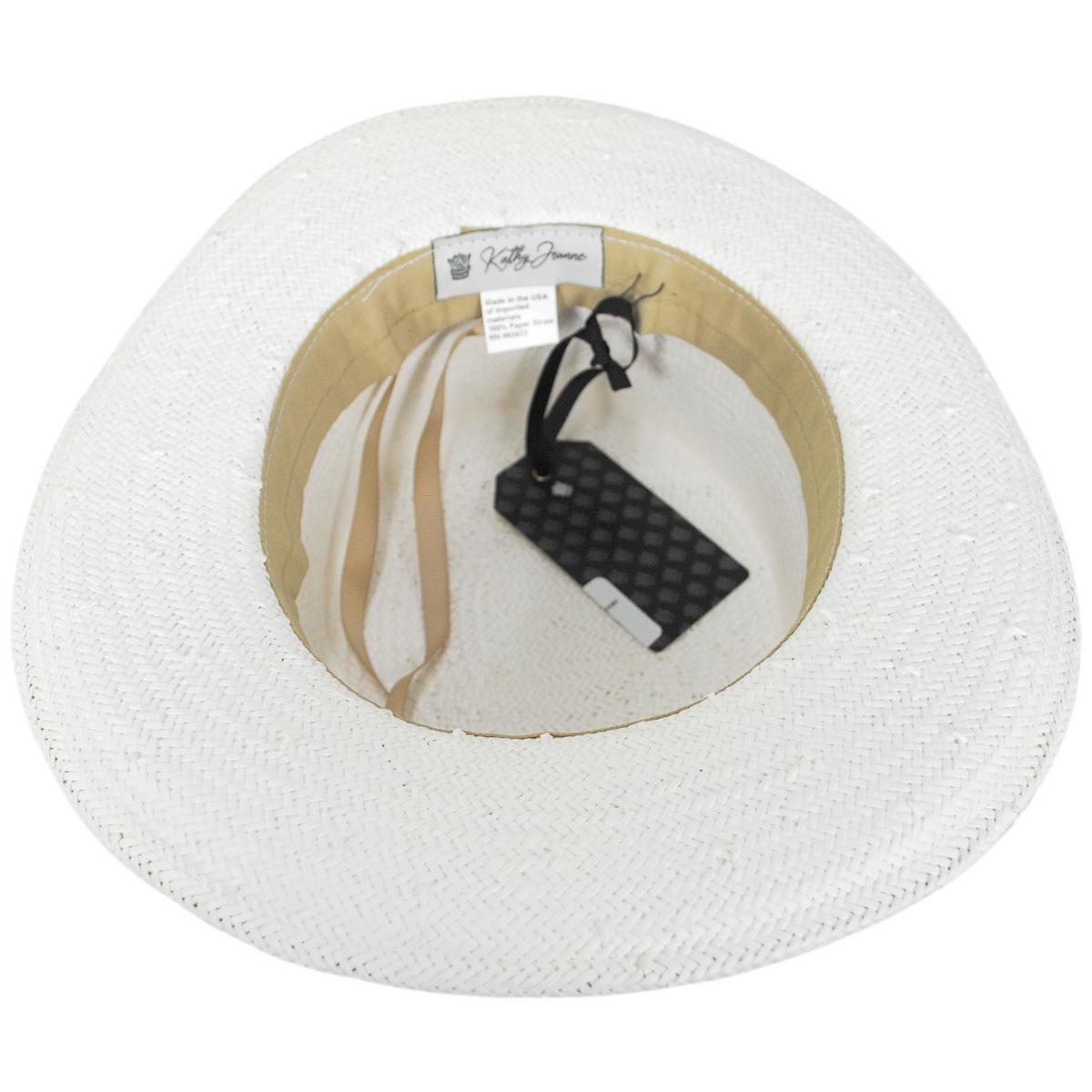 Kathy Jeanne | Vivian Toyo Straw Boater Hat | 100712 | under | WHITE/BROWN POLKA DOT