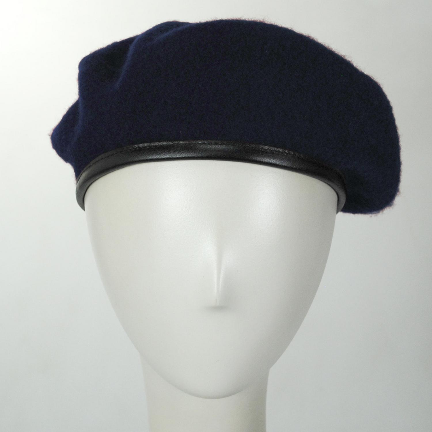 Village Hat Shop | Wool Military Beret with Lambskin Band | 151106 | front | NAVY