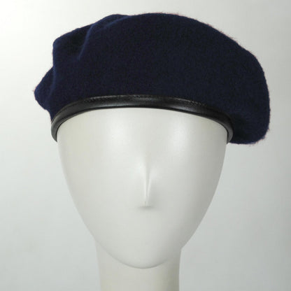 Village Hat Shop | Wool Military Beret with Lambskin Band | 151106 | front | NAVY