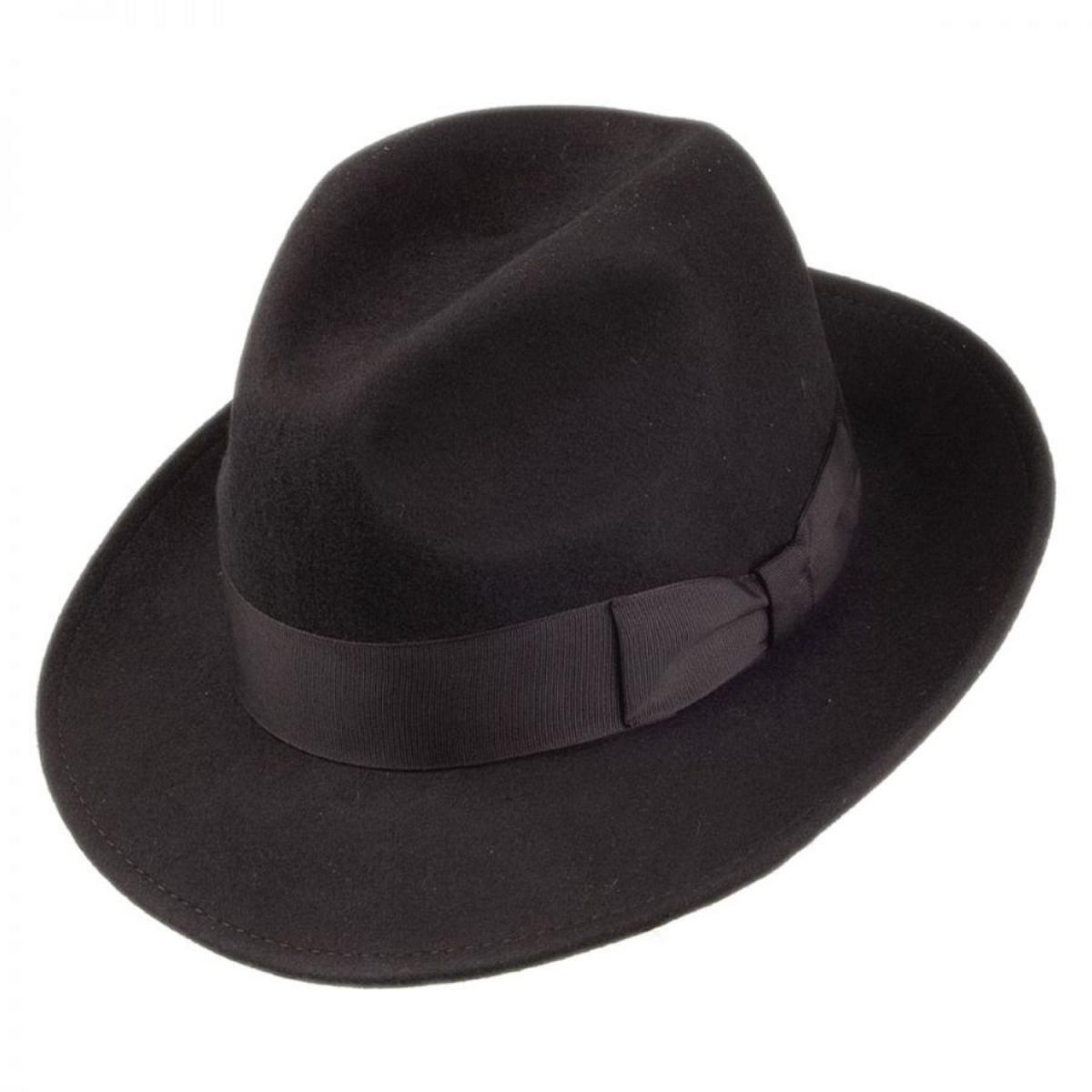 Jaxon Hats | Pinch Crown Crushable Wool Felt Fedora Hat | 135000 | front | BLACK