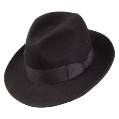 Jaxon Hats | Pinch Crown Crushable Wool Felt Fedora Hat | 135000 | front | BLACK