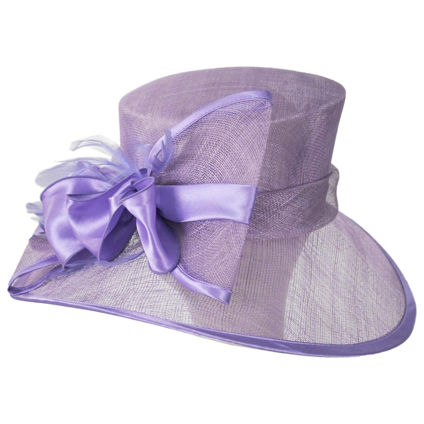 Sophia | Satin Bow Sinamay Straw Boater Dress Hat | 122912 | lead | LAVENDER