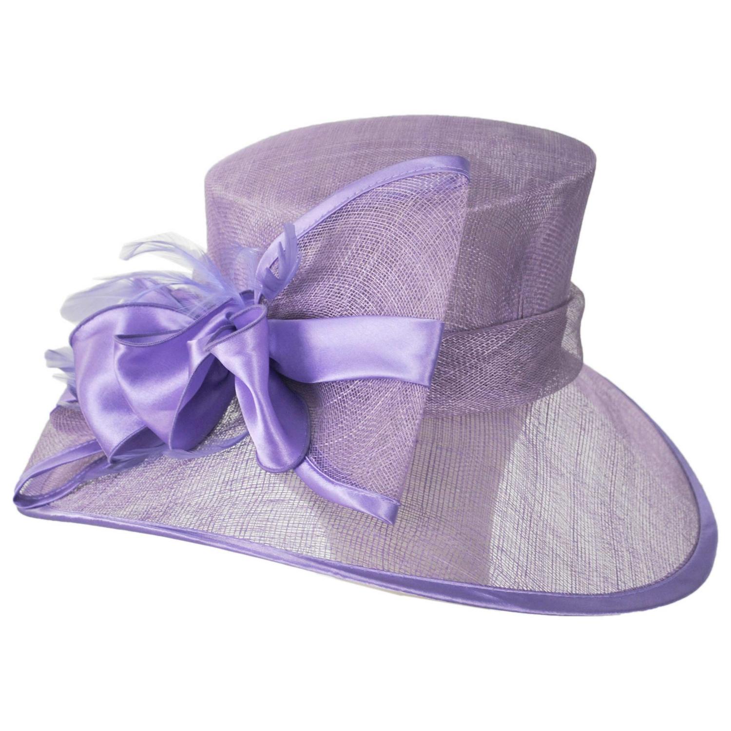 Sophia | Satin Bow Sinamay Straw Boater Dress Hat | 122912 | lead | LAVENDER