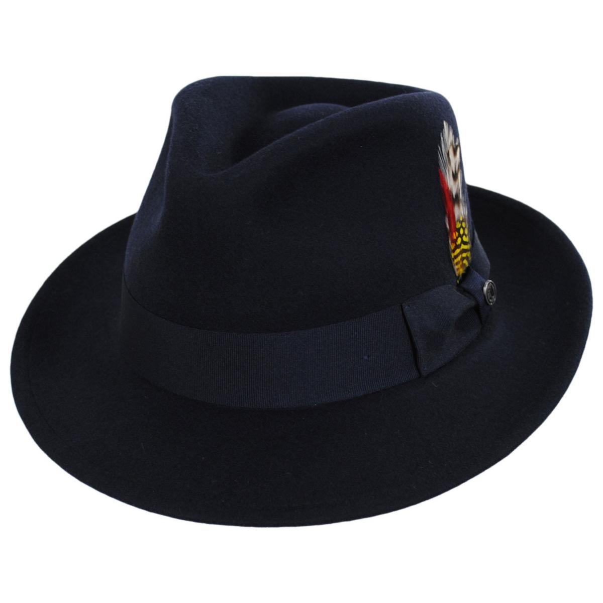 Jaxon Hats | C-Crown Crushable Wool Felt Fedora Hat | 135003 | lead | NAVY BLUE
