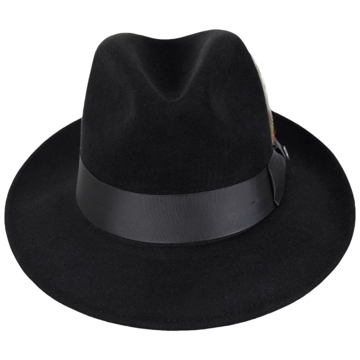 Jaxon Hats | Crosby Fur Felt Fedora Hat | 132070 | front | BLACK