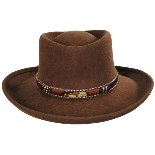 Toucan Collection | Belted Southwest Gambler Hat - Made to Order | 125842 | front | BROWN