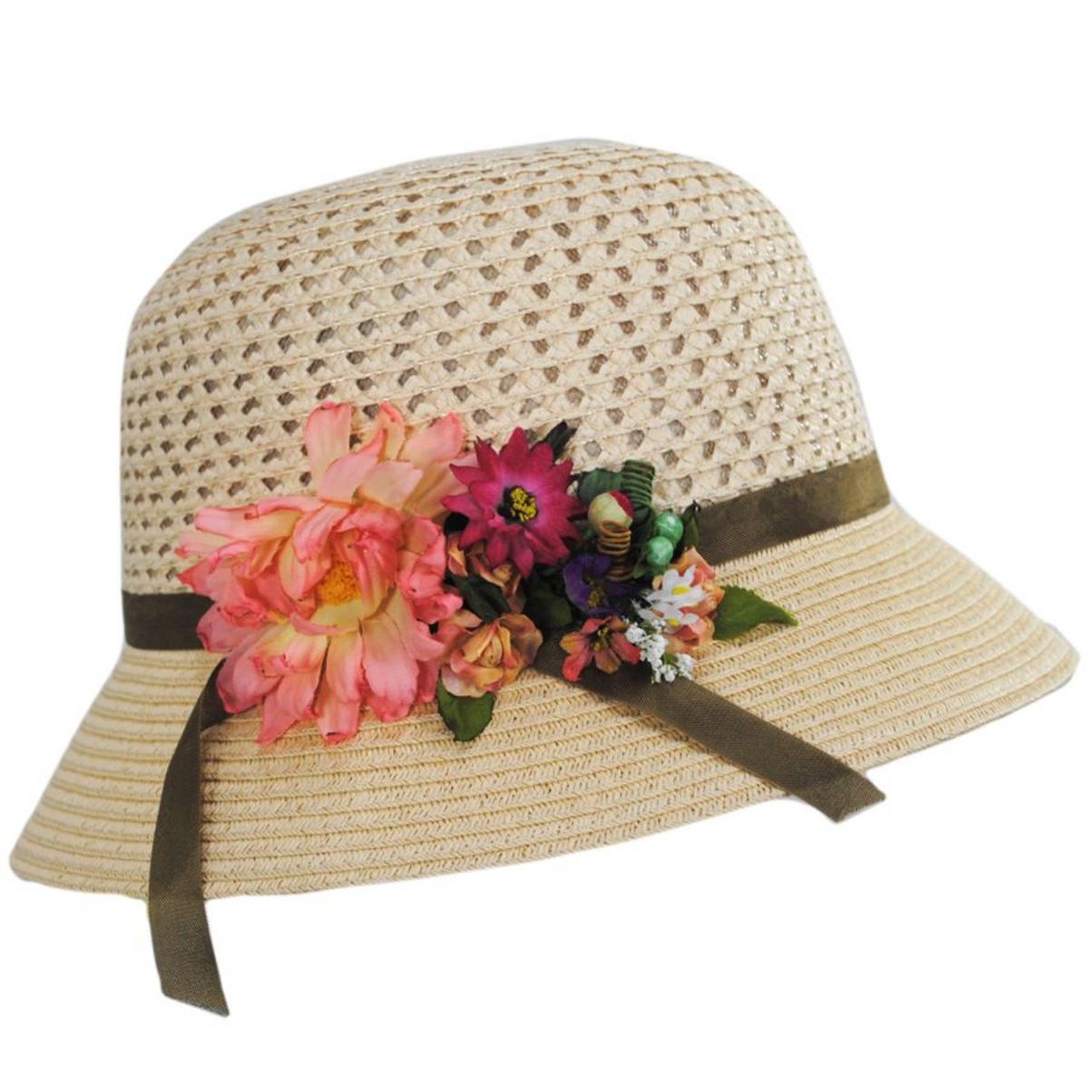 Toucan Collection | Toyo Straw Mum Flower Cloche Hat - Made to Order | 104856 | profile | NATURAL