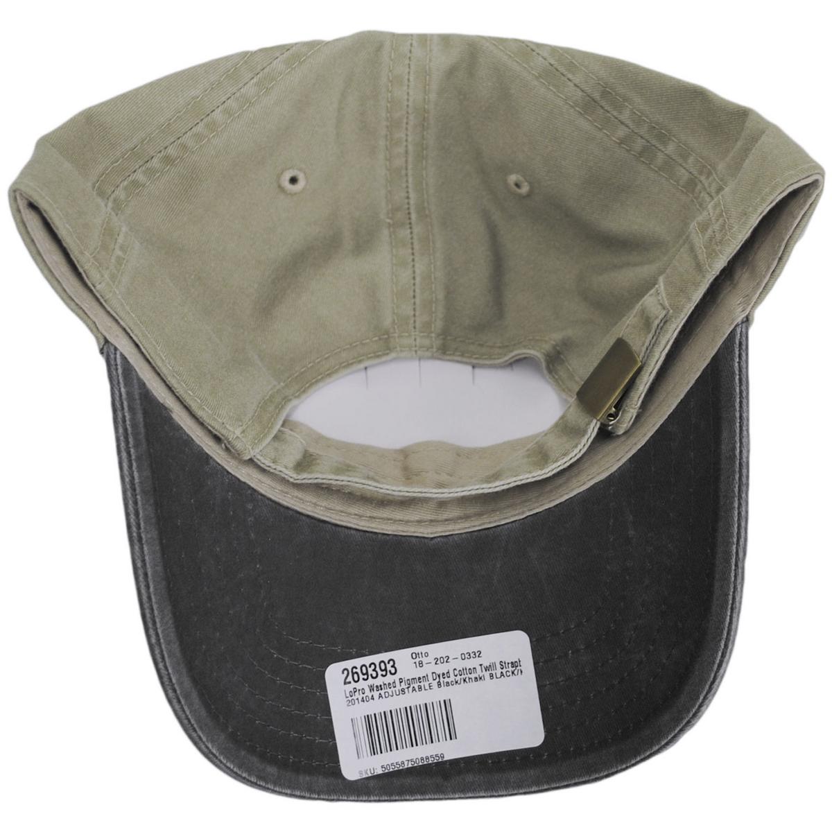 Otto | LoPro Washed Pigment Dyed Cotton Twill Strapback Baseball Cap Dad Hat | 201404 | under | BLACK/KHAKI