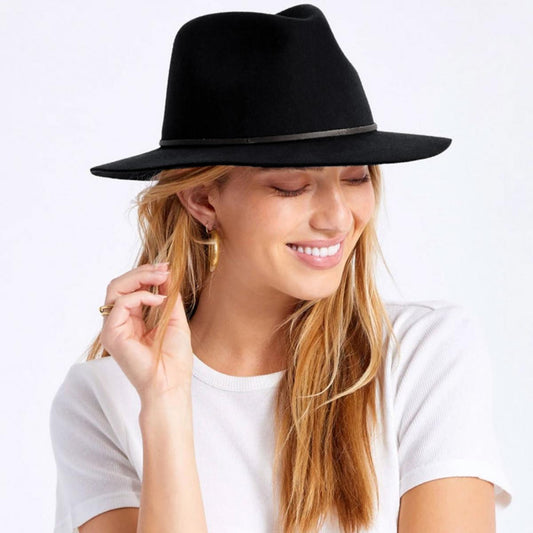 BRIXTON HATS | Wesley Wool Felt Floppy Fedora Hat - Black | 135610A | lsfone | BLACK