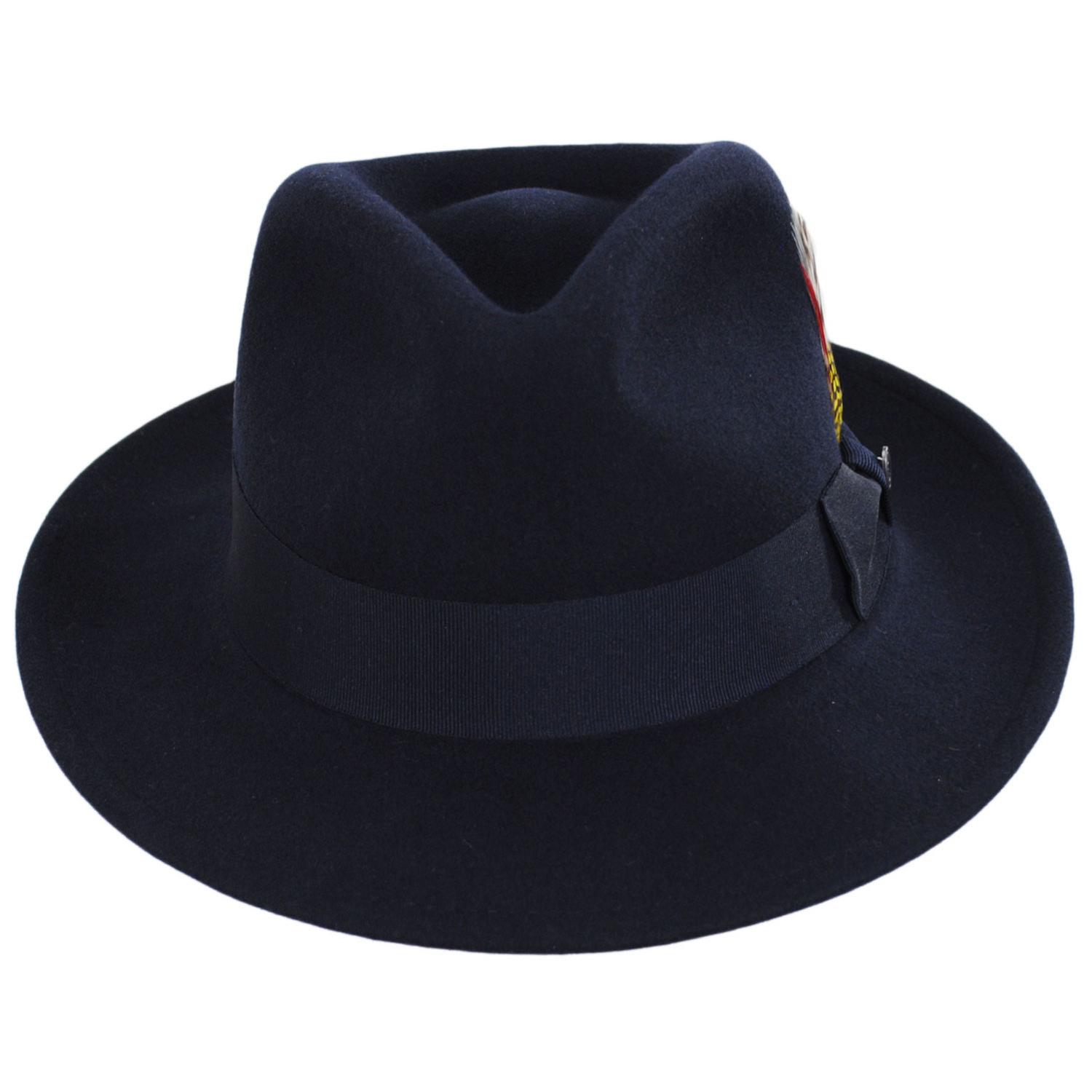 Jaxon Hats | C-Crown Crushable Wool Felt Fedora Hat | 135003 | front | NAVY BLUE