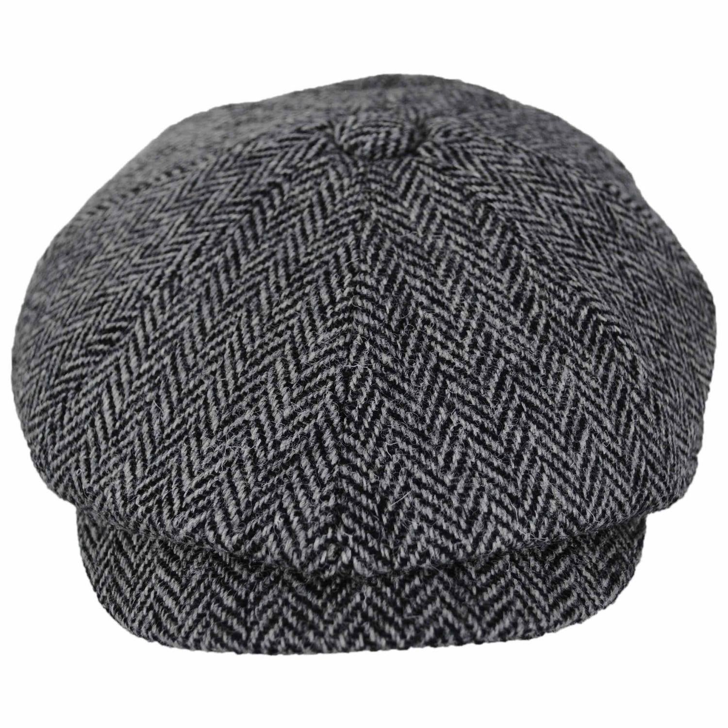 Jaxon & James | Castlebay Harris Tweed Wool Newsboy Cap | 170000 | front | BLACK/GREY