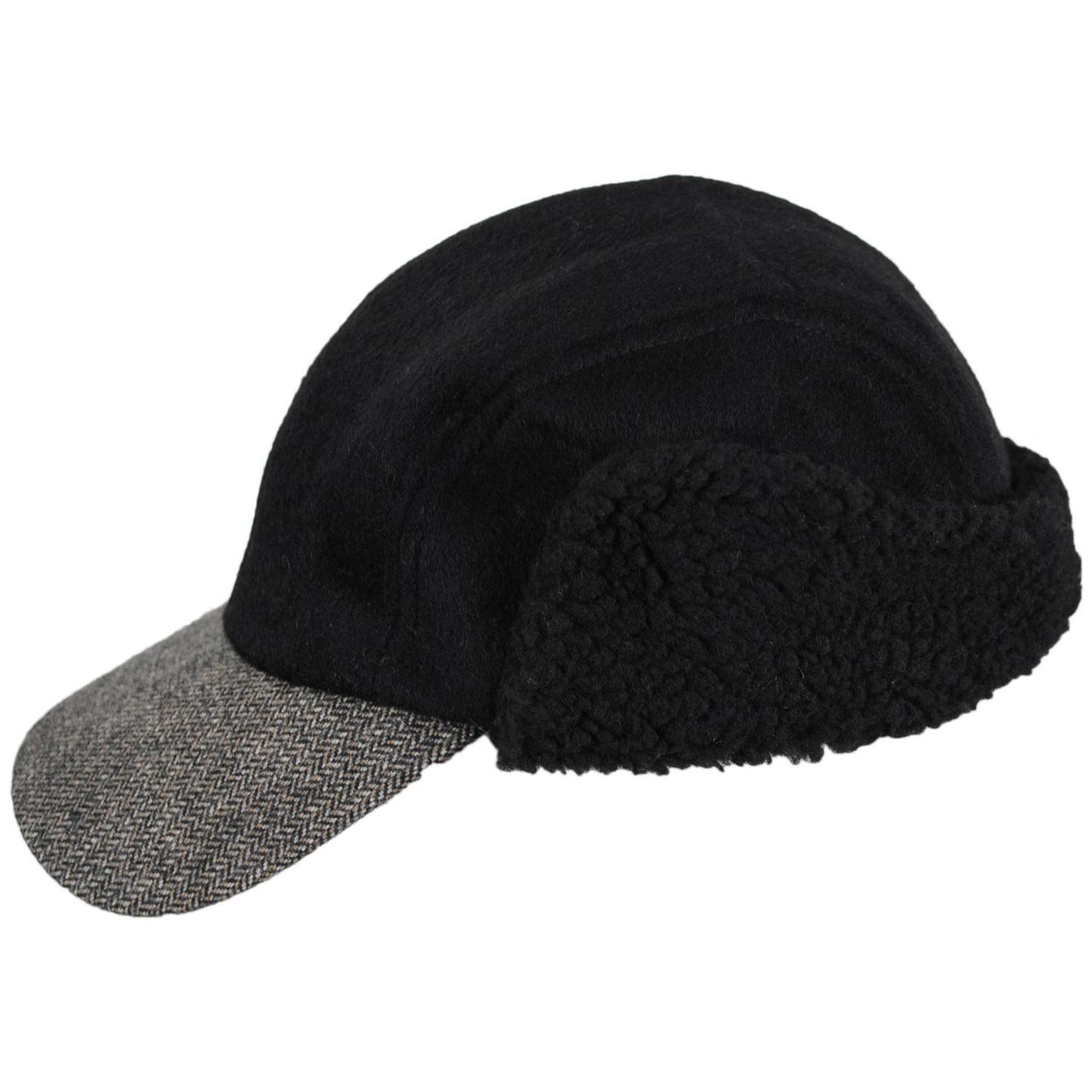 Dorfman Pacific | Tommy Tweed Wool Blend Fitted Earflap Baseball Cap | 200183 | profile | BLACK