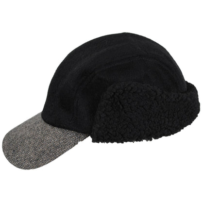 Dorfman Pacific | Tommy Tweed Wool Blend Fitted Earflap Baseball Cap | 200183 | profile | BLACK