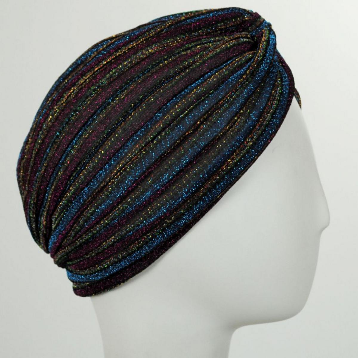 Jeanne Simmons | Metallic Stripe Turban | 106502 | profile | TEAL