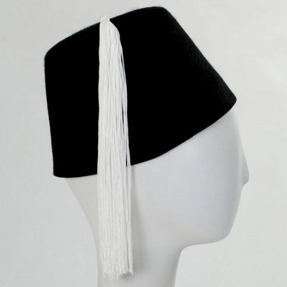 Village Hat Shop | Black Wool Fez with White Tassel | 193316 | profile | BLACK