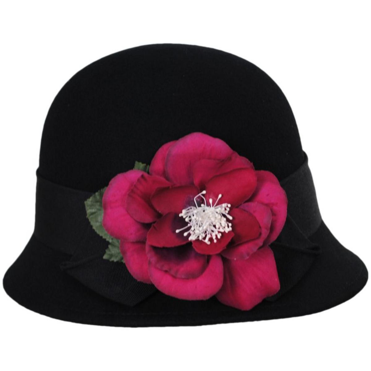 Toucan Collection | Camelia Wool Felt Cloche - Made to Order | 125840 | profile | BLACK/BURGUNDY