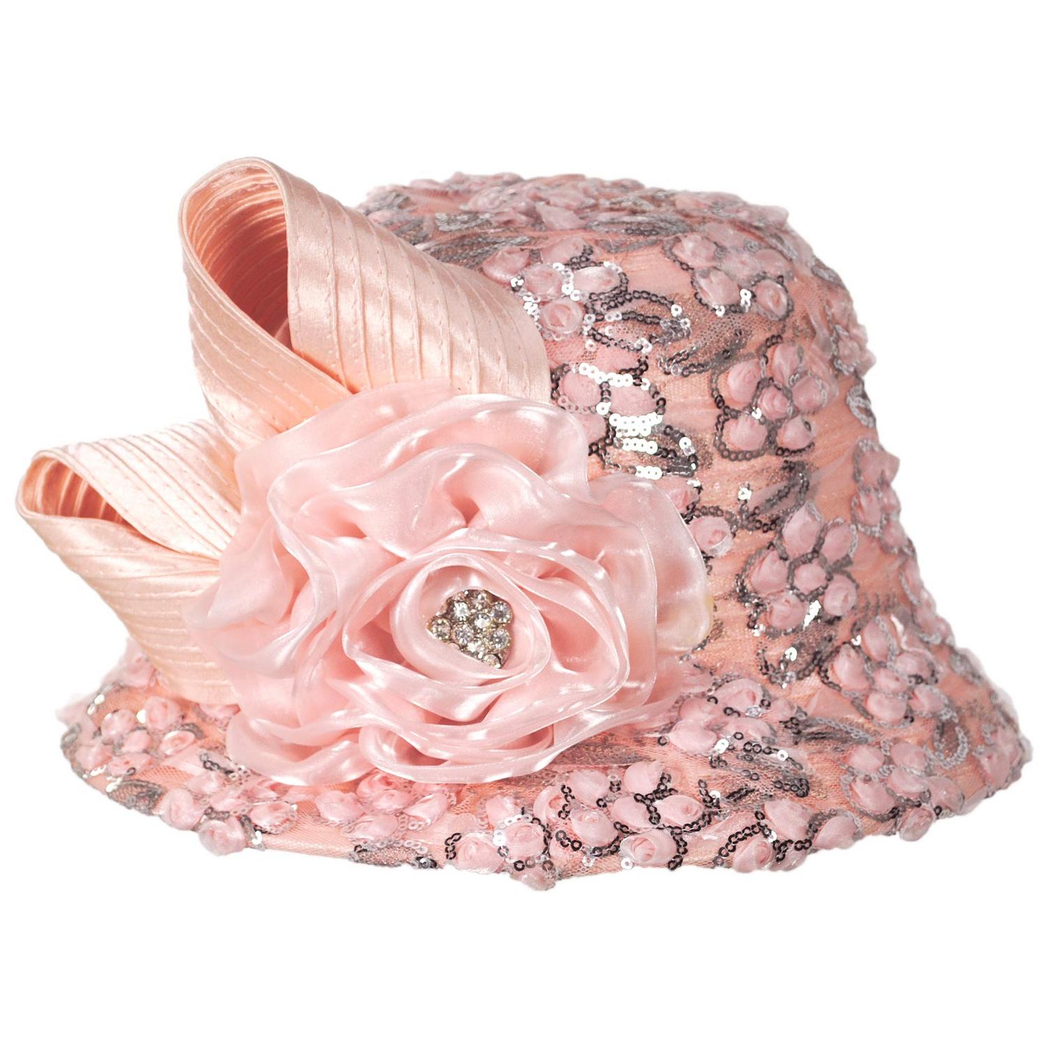 Whittall & Shon | Sequin Rosettes Satin Cloche Hat | 124290 | profile | SEQUIN ROSE